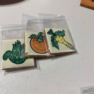 Hand made hand painted Mexican terracotta vegetable tiles converted to magnets